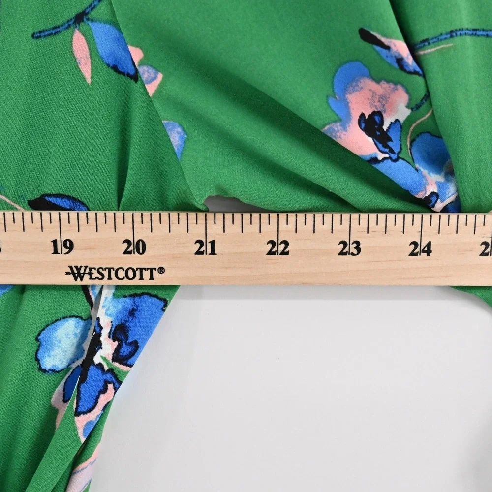 ELIZA J Dress Size 14 Green Floral V‎ Neck Long Sleeve Tie Belt Faux Wrap Midi - Picture 4 of 12